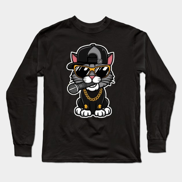 Hip Hop Cat Breaks the Rooftop Long Sleeve T-Shirt by Creativoo